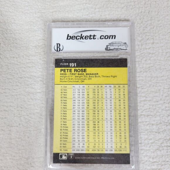 1986 Fleer Pete Rose Baseball Card #191 BCCG 10 Mint Graded Collectables Retro - Picture 5 of 6